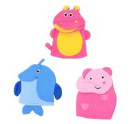 BIUDECO 3Pcs Bath Exfoliating Gloves Compact Reusable Shower Mittens with Cute Animal Prints Durable Lightweight Skin Scrubbing Mitt for Gentle Massage and Deep Cleaning