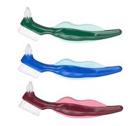 BIUDECO 3pcs Double Head Denture Cleaning Brush with Hard Bristles for False Teeth Care Ergonomic Grip Toothbrushes Red Green Blue for Thorough Plaque and Stain Removal