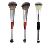 BIUDECO 3pcs Dual-ended Eyeshadow Blush Highlighter Makeup Brushes for Women Premium Cosmetic Tools with Silver and Handles Precise Application for Professional and Daily Use