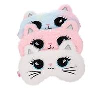 BIUDECO 3Pcs Lightproof Eye Mask with Elastic Band Breathable and Supple Sleeping Blindfolds for Travel Office Indoor Use Cute Cat Design Pink White