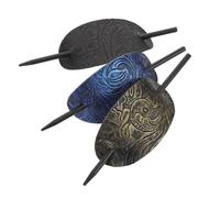 BIUDECO 3pcs Vintage Leather Hairpins Oval Shape Hair Stick for Women Faux PU Material Comfortable Hair Bun Accessories for Chignon Ponytail Holder in Black Bronze Blue