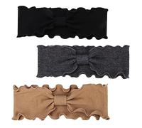 BIUDECO 3Pcs Women Wide Brimmed Sports Headbands Non Slip Yoga Running Hair Accessories Bow Design Comfortable Fit for Workout Travel and Leisure Activities Black Dark Gray Khaki