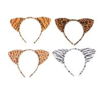 BIUDECO 4pcs Animal Ear Hair Hoops Soft Plush Leopard Tiger Zebra Giraffe Cat Ears Headbands for Cosplay Costume Party Accessories