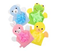 BIUDECO 4pcs Bath Gloves Boys and Girls Wash Mitts with Soft Sponge and Bubble Net for Gentle Bathing and Use