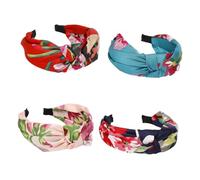 BIUDECO 4pcs Bohemian Cloth Headband Knot Hair Bands Creative Printed Hair Accessories for Women Navy Blue Bright Red Lake Blue Light Pink
