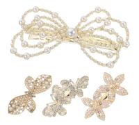 BIUDECO 4pcs Butterfly Pearl Flower Hair Clips Decorative Barrettes for Women Shiny Metal Hairpins for Parties Weddings Daily Accessories