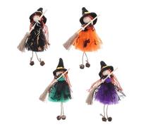 BIUDECO 4pcs Halloween Decoration Pendant Broom Haunted House Hanging Props Wizard Figure Spooky Witch Decorations Witch Doll Pendant Halloween Table Centerpieces Doll Hemp Rope
