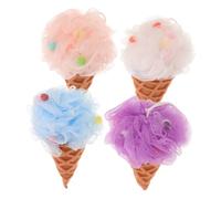 BIUDECO 4Pcs Ice Cream Shower Scrubbers Portable Bathing Loofah Sponges for Boys and Gentle Exfoliating Body Cleanser with Soft Material and Quick-Drying Lanyard Design
