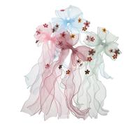 BIUDECO 4pcs Large Bow Shaped Hair Clips for Women Organza Double Mesh Princess Ribbon Hair Accessories in Blue Purple Green Easy Braiding Style for Birthday Wedding Party