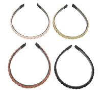 BIUDECO 4pcs Non-slip Braided Hairbands with Teeth for Women and Thin Twisted Headbands for Face Wash Makeup Yoga Comfortable Secure Grip with Gentle Scalp Protection in Black Green Beige