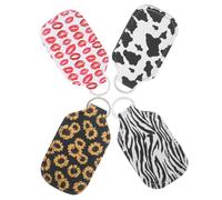 BIUDECO 4pcs Portable Hand Sanitiser Bottle Holders Keychain with Cow Zebra Lip Print Sunflower Patterns Travel Squeeze Bottle Sleeve Covers for Lotion Soap Gel