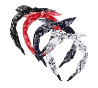 BIUDECO 4pcs Retro Flower Headbands Wide Knotted Hair Bandanas for Women Comfortable Vintage Headband Adorable Flower Design Black White Red Navy