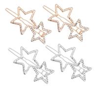 BIUDECO 4pcs Star Hair Clips Rhinestone Girls Hairpins Snap Barrettes for Women Styling Accessories