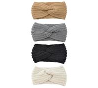 BIUDECO 4Pcs Women’S Woolen Yarn Knotted Cross Wide-Edged Knitting Headbands, Hand-Knitted Ear Protection Hairbands for Outdoor Sports and Daily Wear