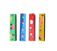 BIUDECO 4pcs Wooden Harmonica Toys Boy Girl Musical Instrument Key and Boy Girl-friendly Design Random Style
