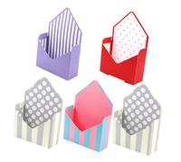 BIUDECO 5 Pcs Folding Envelope Flower Packing Boxes Set with Red Polka Dot, Beige Dot, Purple and Pink Blue Stripes for Bouquet Wrapping and Store Display