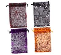 BIUDECO 50Pcs Halloween Spider Web Drawstring Bags Candy Bundle Pockets Lightweight Organza Gift Bags for Trick Treat Party Favors and Family Gatherings