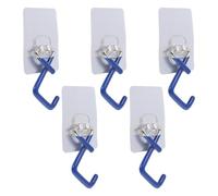 BIUDECO 5PCS Blue Punch-Free Stainless Steel Mop Holder Mop Hook Broom Hanger Clip Wall-Mounted Organizer for Home Kitchen Bathroom Cleaning Storage