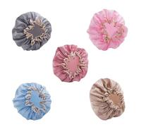 BIUDECO 5pcs Double-layer Waterproof Elastic Bath Caps for Adults, Thickened Peva Polyester Shower Hats in Light Gold, Pink, Grey, Dusty Pink, Blue - Reusable Hair Protection for Bathing