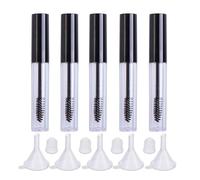 BIUDECO 5pcs Empty Mascara Tube Container with Black Lid and Transparent Body Refillable Eyelash Brush Tube for DIY Eyelash Cream Includes Funnels for Easy Liquid Transfer Random Color
