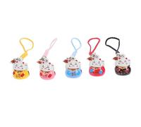 BIUDECO 5Pcs Lucky Cat Mobile Phone Pendants Adorable Copper Bells Keychain Charm Random Color Fortune Cat Hanging Ornaments for Bags Keys and Phone Accessories Random Color
