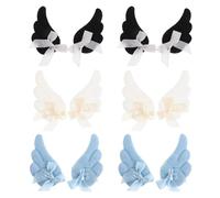 BIUDECO 6 Pairs Angel Wing Hair Clips for Women - Neutral Black White Blue Flat Snap Barrettes for Party, Wedding, Cosplay and Dance Accessories