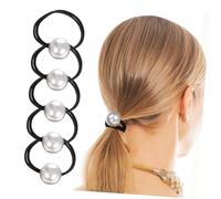 BIUDECO 6 Pcs Black Beaded Hair Ties for Women with Fake Pearl Material, Comfortable Stability and Secure Hold, No Damage Elastic Hair Bands Suitable for Ponytails and Everyday Use