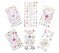BIUDECO 6 Sheets Self Adhesive Rave Face Gems Stickers for Crystal Rhinestone Body Jewels with Assorted Shapes Safe Skin-friendly Glitter Decals for Halloween Makeup and Festival Face Art