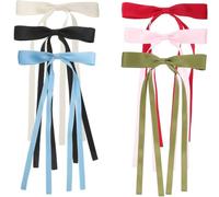 BIUDECO 6pcs Bow Hair Clips for Women Lightweight Duckbilled Barrettes with Long Tail Tassel Ribbon Stylish Decorative Clips for Dating Outings Work Durable Cloth and Iron Material