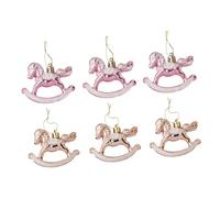 BIUDECO 6pcs Christmas Tree Hanging Ornaments Xmas Pendant Plastic Electroplated Horse Decorations for Festive Home Party Window Tree Display Rose Gold