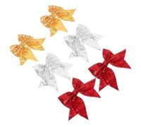 BIUDECO 6pcs Decorative Hair Clip Large Glitter Bowknot Sequins and Ribbon for Christmas College Sports and Cheerleading Includes Yellow Silver and Red