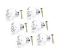 BIUDECO 6pcs Glass Skull Door Handles Screws, Crystal Skeleton Wardrobe and Drawer Pull Knobs for Cabinet, Dresser, and Cupboard Furniture Accessories