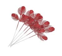 BIUDECO 6pcs Red Glitter Artificial Xmas Leaves Ornament, Hollow Trident Faux Fern Leaf Decorations for Christmas Tree, Wreaths and Party Supplies