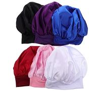 BIUDECO 6pcs Satin Wide Brimmed Sleeping Caps for Women Soft Lightweight Night Headwear for Hair Protection Chemo and Beauty Treatments Black White Pink