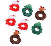 BIUDECO 7Pcs Christmas Hair Ropes Set with Santa Claus Reindeer and Christmas Tree Designs Plush Fabric Ponytail Hair Bands for Holiday Accessories