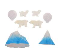 BIUDECO 8pcs Arctic Resin Landscape Statue Set with Mini Polar Bears, Iceberg Models, and Resin Igloo for Winter Diorama, Educational Arctic Animal Figurines and Holiday Cake Decorations