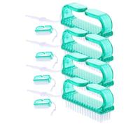 BIUDECO 8pcs Green Plastic Handle Nail Scrub Brushes Small Manicure and Pedicure Nail Cleaning Tools for Fingernail and Toenail Dust Removal