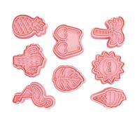 BIUDECO 8pcs Plastic Press Type Cookie Molds Set with Flamingo and Palm Leaf Designs, Decorative Biscuit Cutters for Summer Beach Theme Baking, DIY Kitchen Cookie Press Moulds