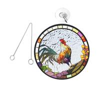 BIUDECO Acrylic Rooster Pendant Decoration with Hanging Chain and Sucker Hook Stained Glass Sun Catcher for Garden Window Home and Artistic Wall Hanging Ornament