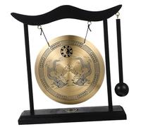 BIUDECO Antique Copper Gong Ornament with Dragon Pattern and Mallet Vintage Chinese Style Musical Instrument for Office Decor and Meditation Retro Feng Shui Table Decoration