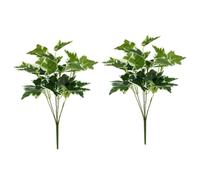 BIUDECO Artificial Plant Branches and Leaves 32cm White Edge Simulated Green 7 Heads 28 Leaves Decorative Faux Greenery for Home and Office Indoor 2pcs Set