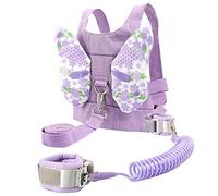 BIUDECO Baby Safety Harness Backpack Leash with Purple Butterfly Pattern for Toddlers, Anti Lost Wrist Link and 360° Rotating Spiral Wristband Set for Boys and Girls