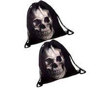 BIUDECO Bag Print 2pcs Drawstring Oxford Cloth with Black Skull 3d Unisex