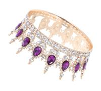 BIUDECO Baroque Style Purple Rhinestone Tiara Crown with Water Drop Crystals, Bridal Queen Headpiece for Performances and Celebrations