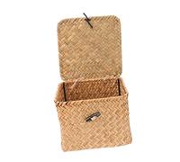 BIUDECO Box Seagrass Organizer Basket Wicker Storage Organizer Baskets with lids Small Wicker Basket Seagrass Storage Baskets Tea Toy Baskets Toy Container Natural Baby Wooden Straw Basket