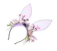 BIUDECO Bunny Ear Headband with Faux Flower Decoration, Velvet Rabbit Ears Headpiece for Women, Easter and Party Cosplay Accessory, Adult Size