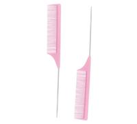 BIUDECO Carbon Fiber and Stainless Steel Rat Tail Combs 2pcs Pink Pintail Hairdressing Pick Combs for Styling and Sectioning - Professional Hair Salon Tools for Men and Women