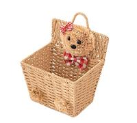 BIUDECO Cartoon Woven Basket Hanging Storage Organizer Willow Wicker Handcrafted Household Sundry Holder Khaki Desktop