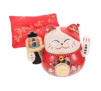BIUDECO Ceramic Waving Hand Lucky Cat Statue for Home Office Decor Adorable Paw Up Figurine for Wealth Traditional Maneki Neko Craft Desktop Ornament for Store Counter Living
