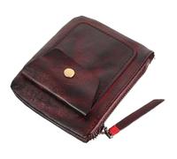 BIUDECO Change Wallet Genuine Leather Vintage Coffee Zipper Design Portable Multi-Functional Small Pouch Bag for Travel and Work